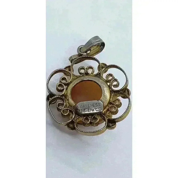 Alice Caviness Cameo Vintage Pendant Necklace 9k Gold Filled Signed 1940 RARE - Picture 3 of 6